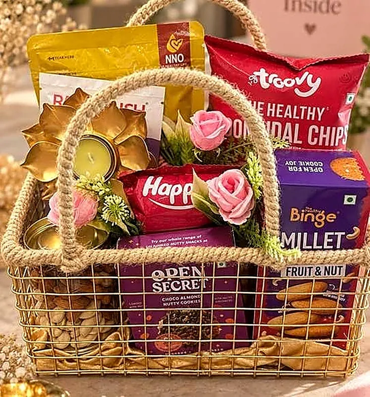Sampann — Artisan metal basket with dry fruits, millet cookies & roasted delicacies